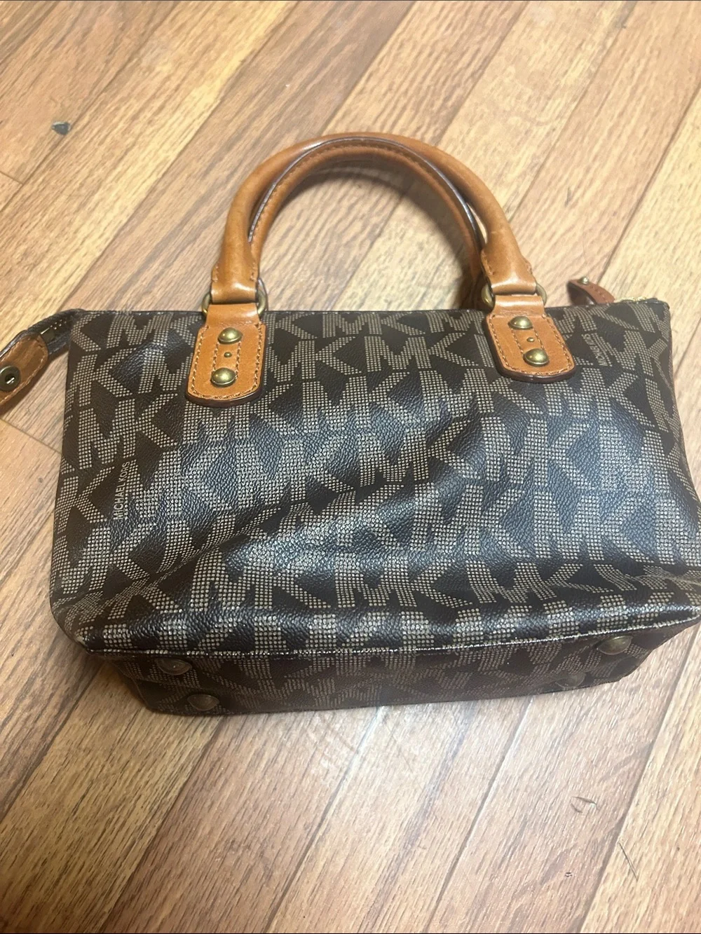 Michael Kors Brown MK Logo Satchel with Tan Handles